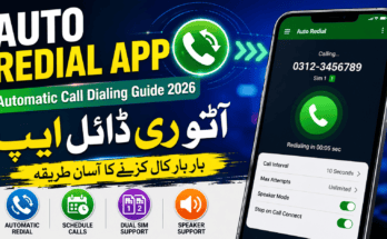 Auto Redial app interface showing automatic call dialing settings on an Android smartphone.