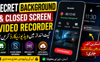Secret Background and Closed Screen Video Recorder app interface on an Android smartphone.